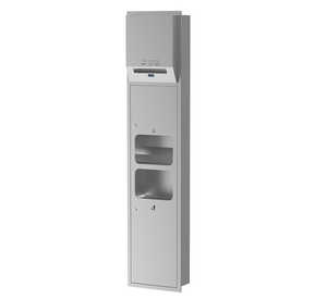 Silver washroom recessed panel with Waste Container
